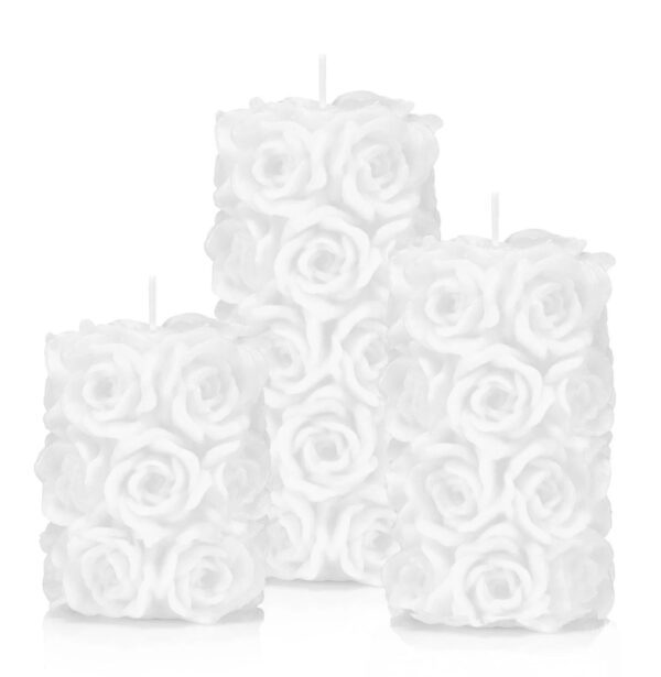 Świeczki dekoracyjne róże 3 wysokości kolor biały