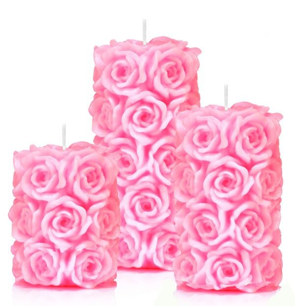 Świeczka dekoracyjna róże 3 wysokości kolor różowy
