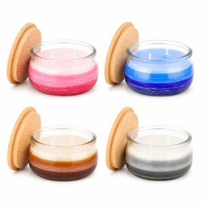 4x Zapachowe świeczki z drewnianą pokrywką mix zapachów 210 ml